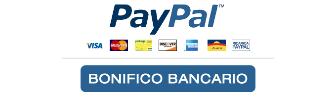 Pagamenti sicuri con PayPal, Carta di Credito o Bonifico Bancario